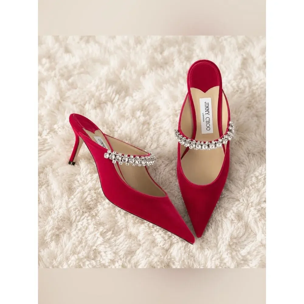 sale ends 5/24 Jimmy Choo Bing Velvet Crystal-Strap Slingback Pumps Cherry 38